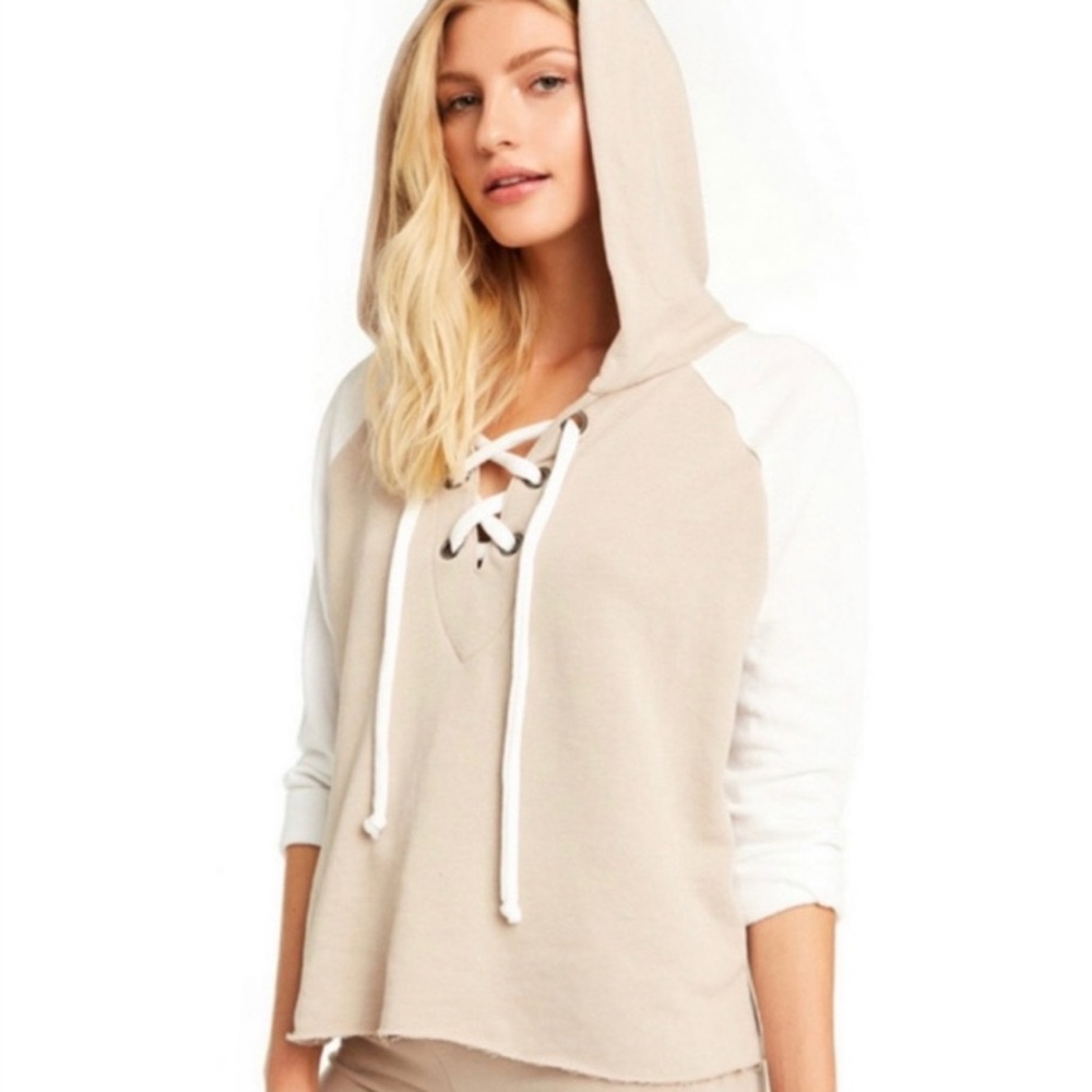 WILDFOX Color-blocked Lace-Up Long Sleeve Preppy Hoodie M